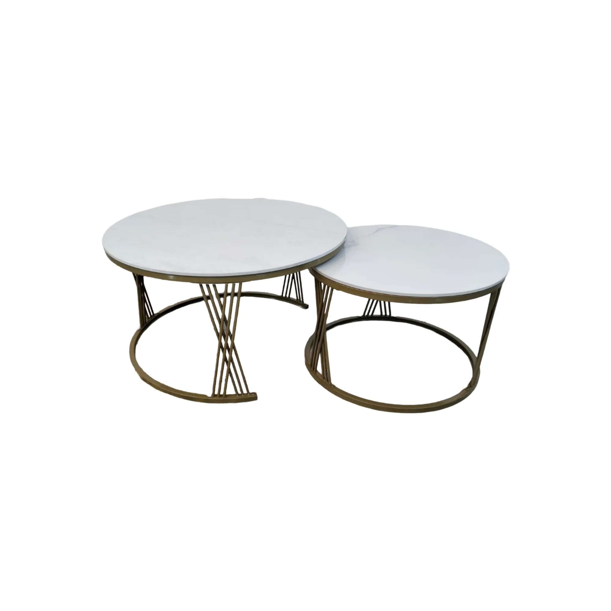 2Pcs Of Round Modern Marble Top Nesting Frame Tables CT-Y09-WG