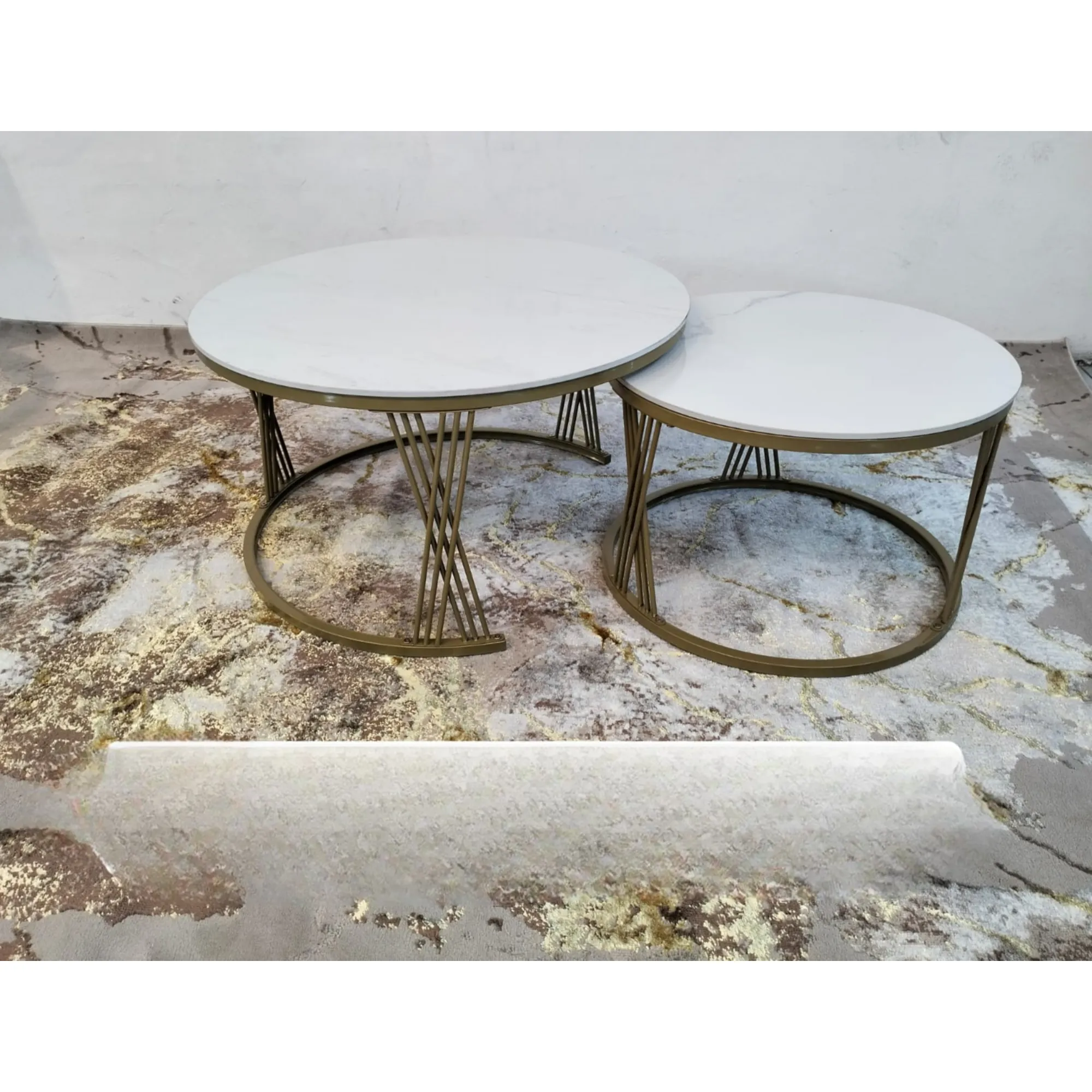 2Pcs Of Round Modern Marble Top Nesting Frame Tables CT-Y09-WG