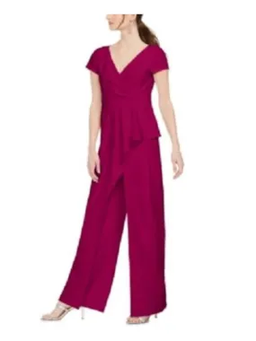 ADRIANNA PAPELL Womens Pink Cap Sleeve V Neck Wide Leg Jumpsuit