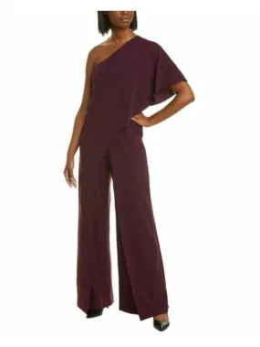 ADRIANNA PAPELL Womens Ruffled Kimono Sleeve Asymmetrical Neckline Party Wide Leg Jumpsuit