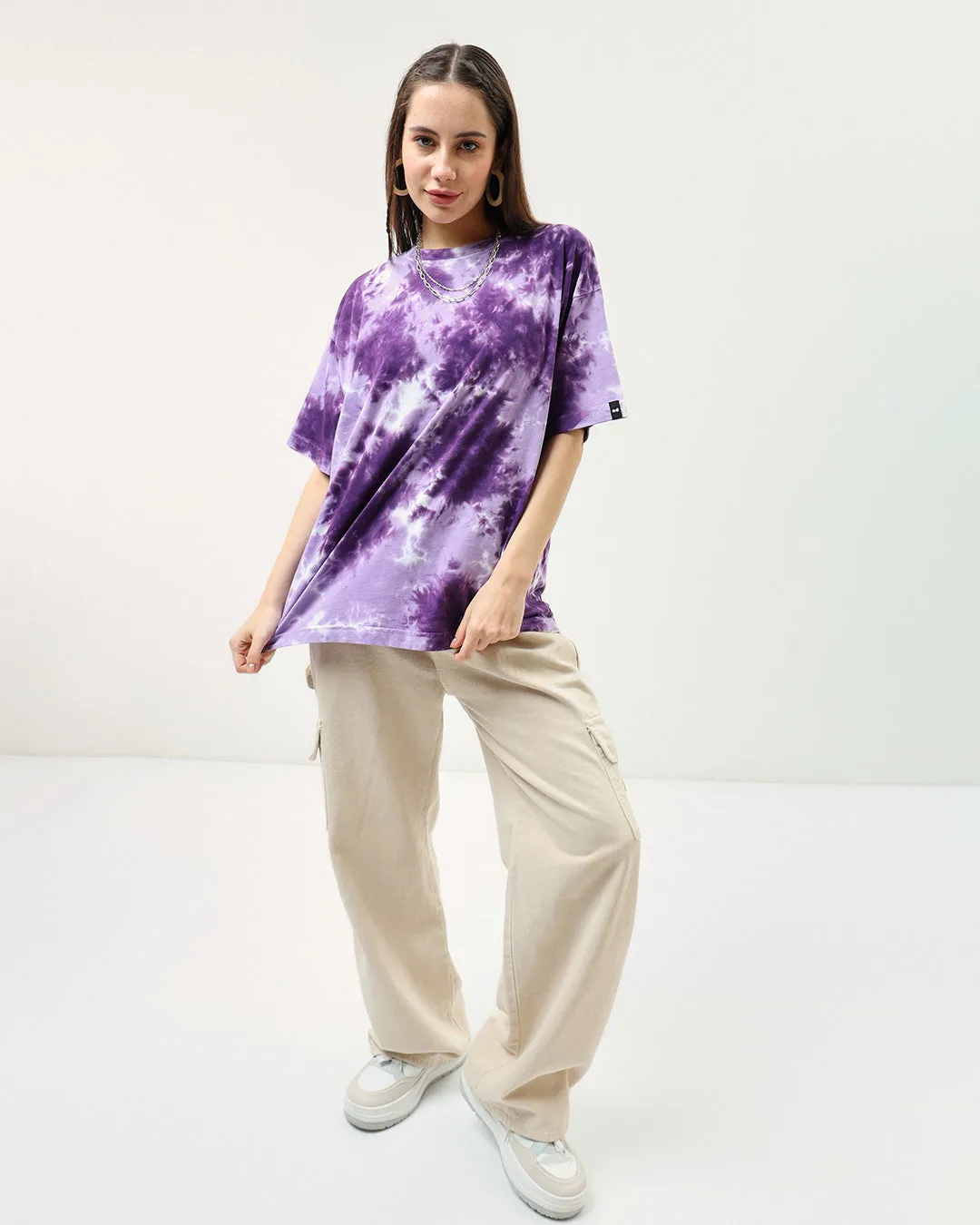 BlackTree Purple Tie & Dye Oversized Dresses