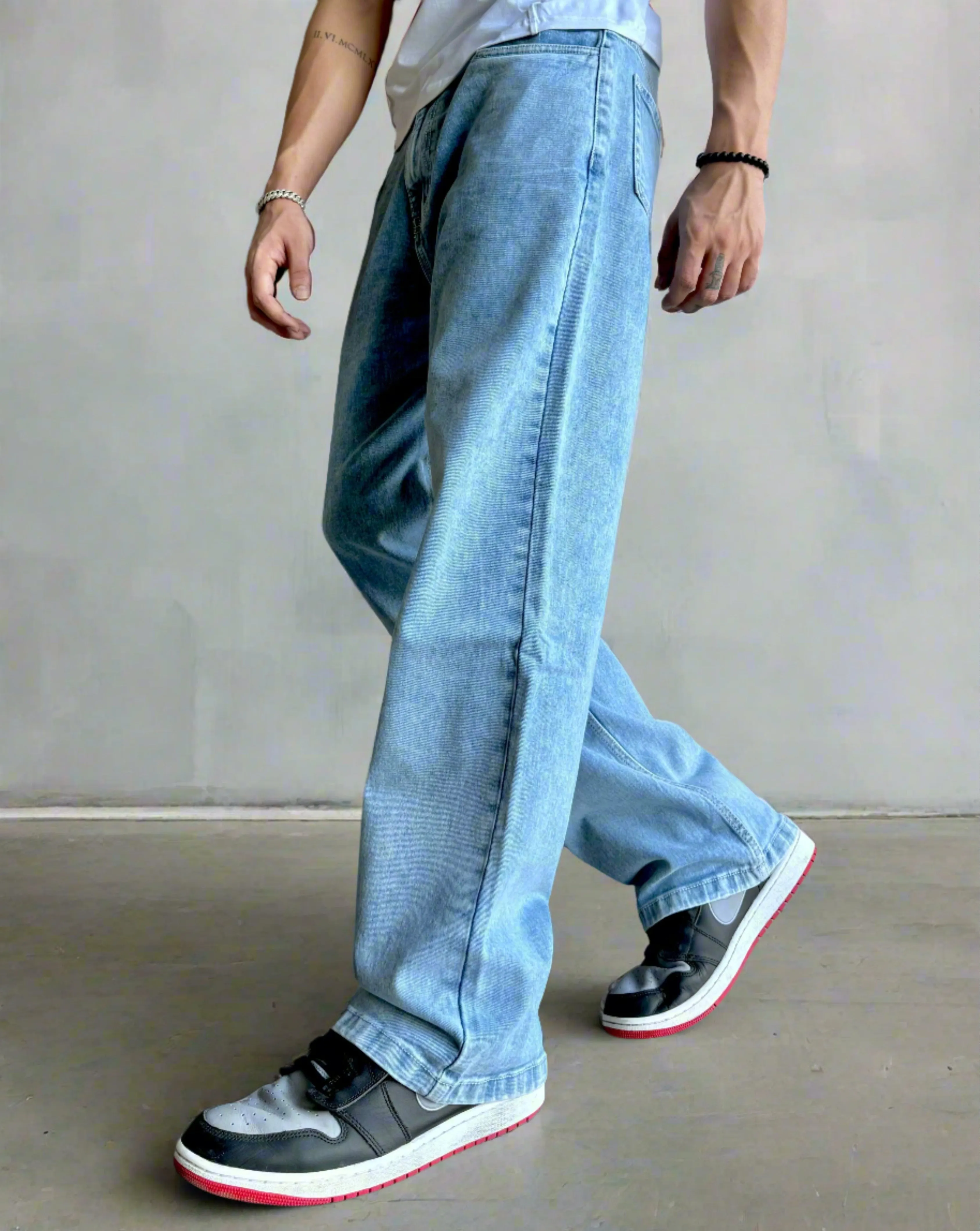 Blue Cloud Wash Baggy Fit Jeans