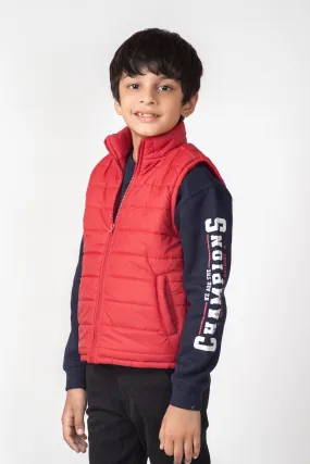 Boys Red Sleeveless Puffer Jacket