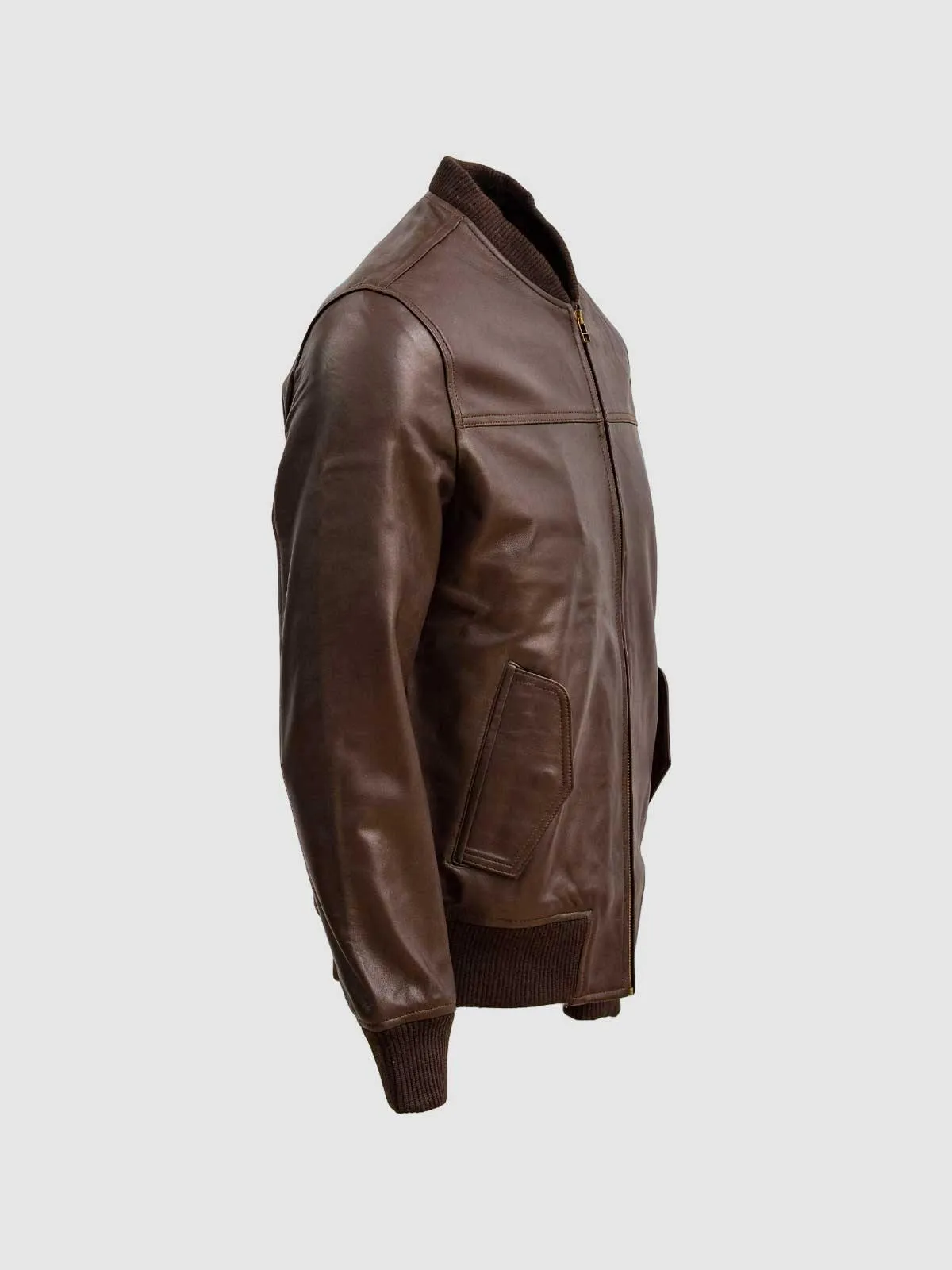 Brown Leather Bomber Sheep Jacket