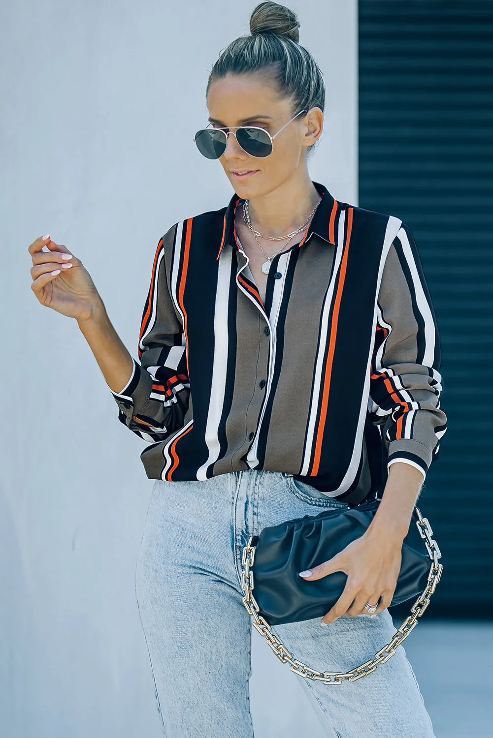 Brown Striped Modern Women Shirt