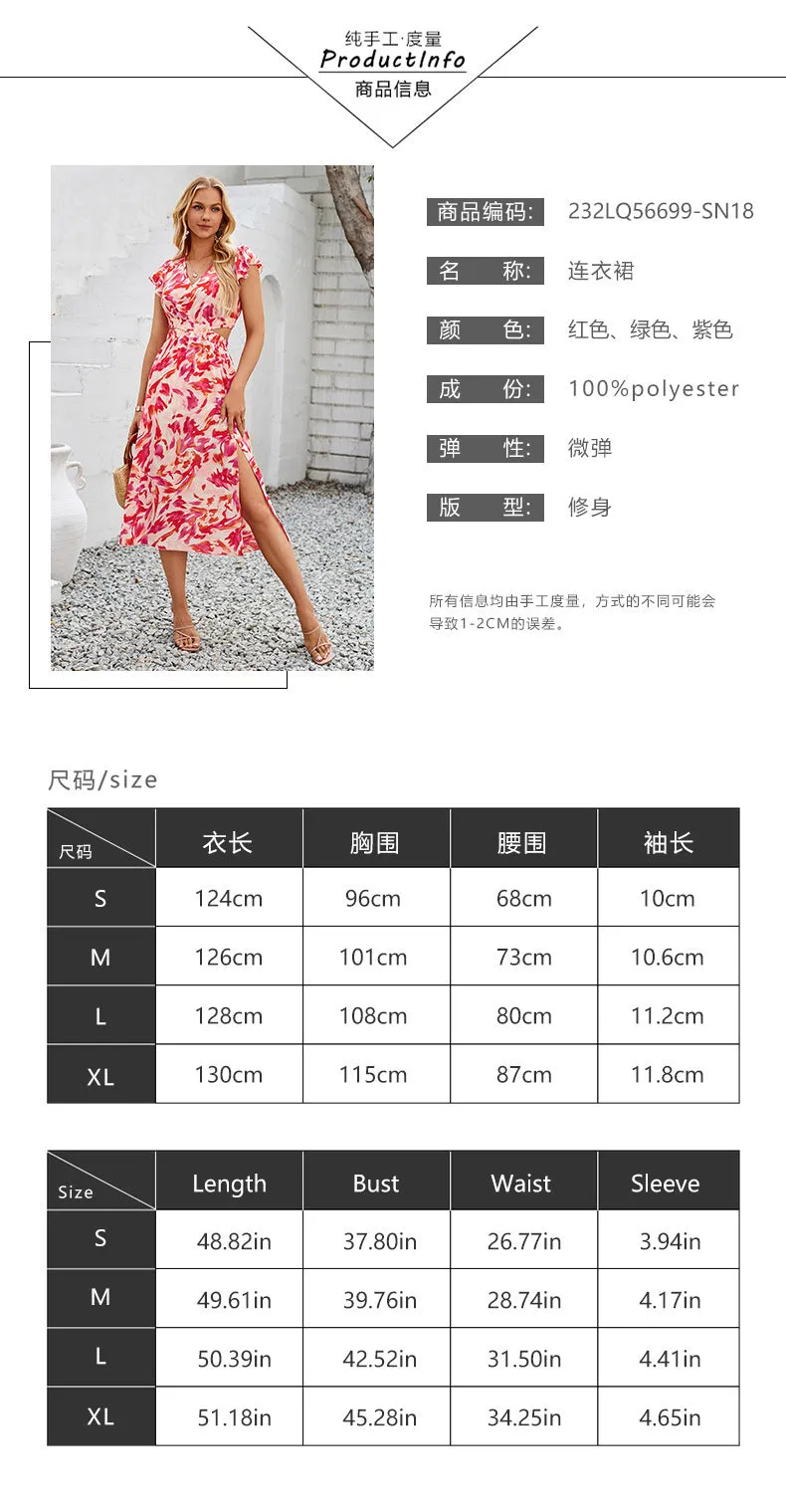 Casual Printed V-neck Hollow Out Mini Dress