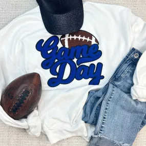 Chenille Royal Blue Game Day Football Crewneck Sweatshirt