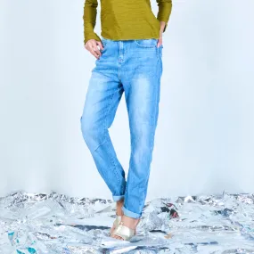 Classic straight-leg jeans with light wash wholesale