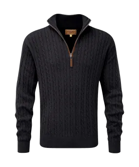 Cotton Cashmere Cable Quarter Zip Jumper - Charcoal