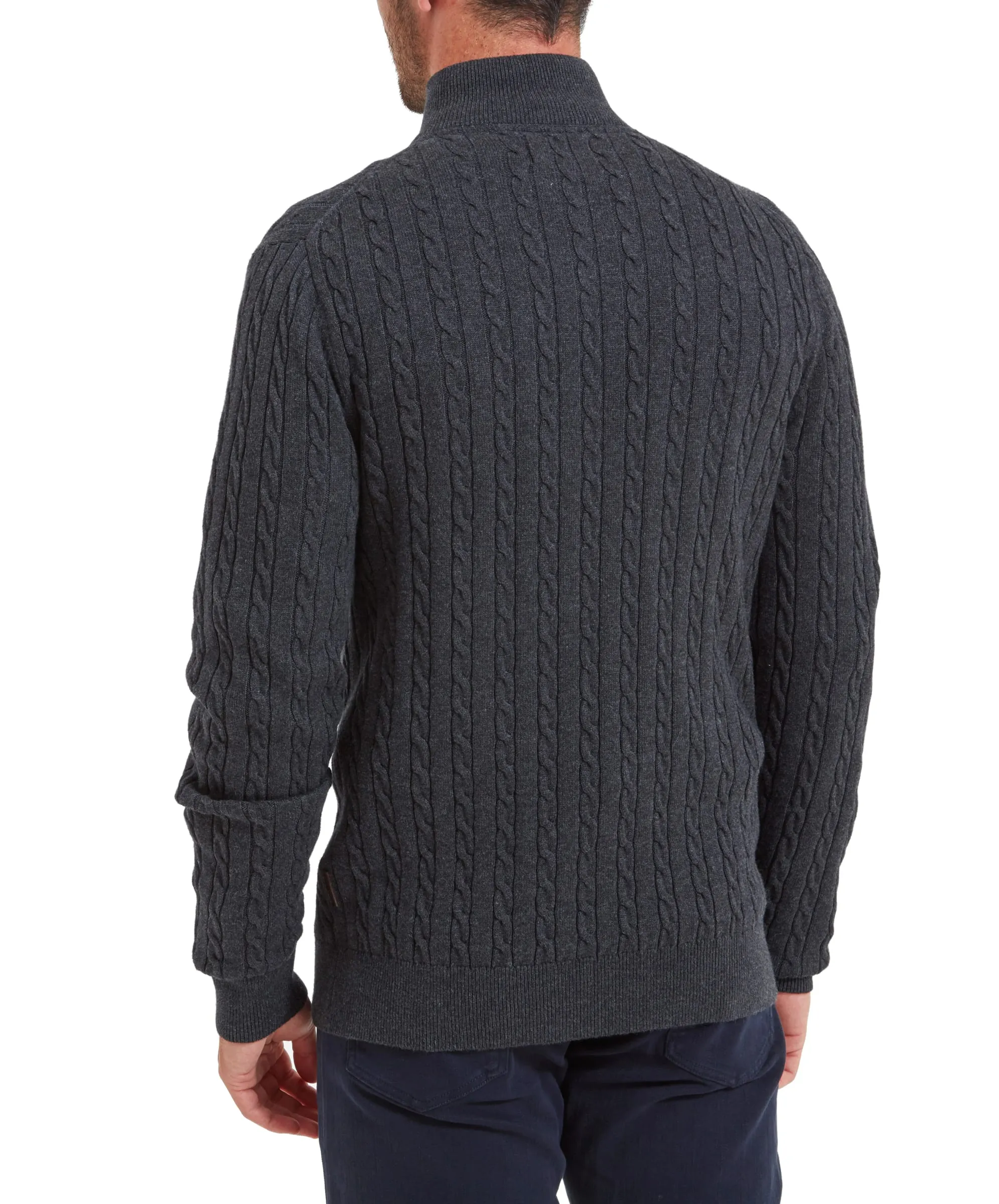 Cotton Cashmere Cable Quarter Zip Jumper - Charcoal