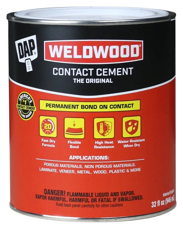 DAP 00272 Contact Cement, Liquid, Strong Solvent, Tan, 1 qt, Can :QUART: QUANTITY: 1