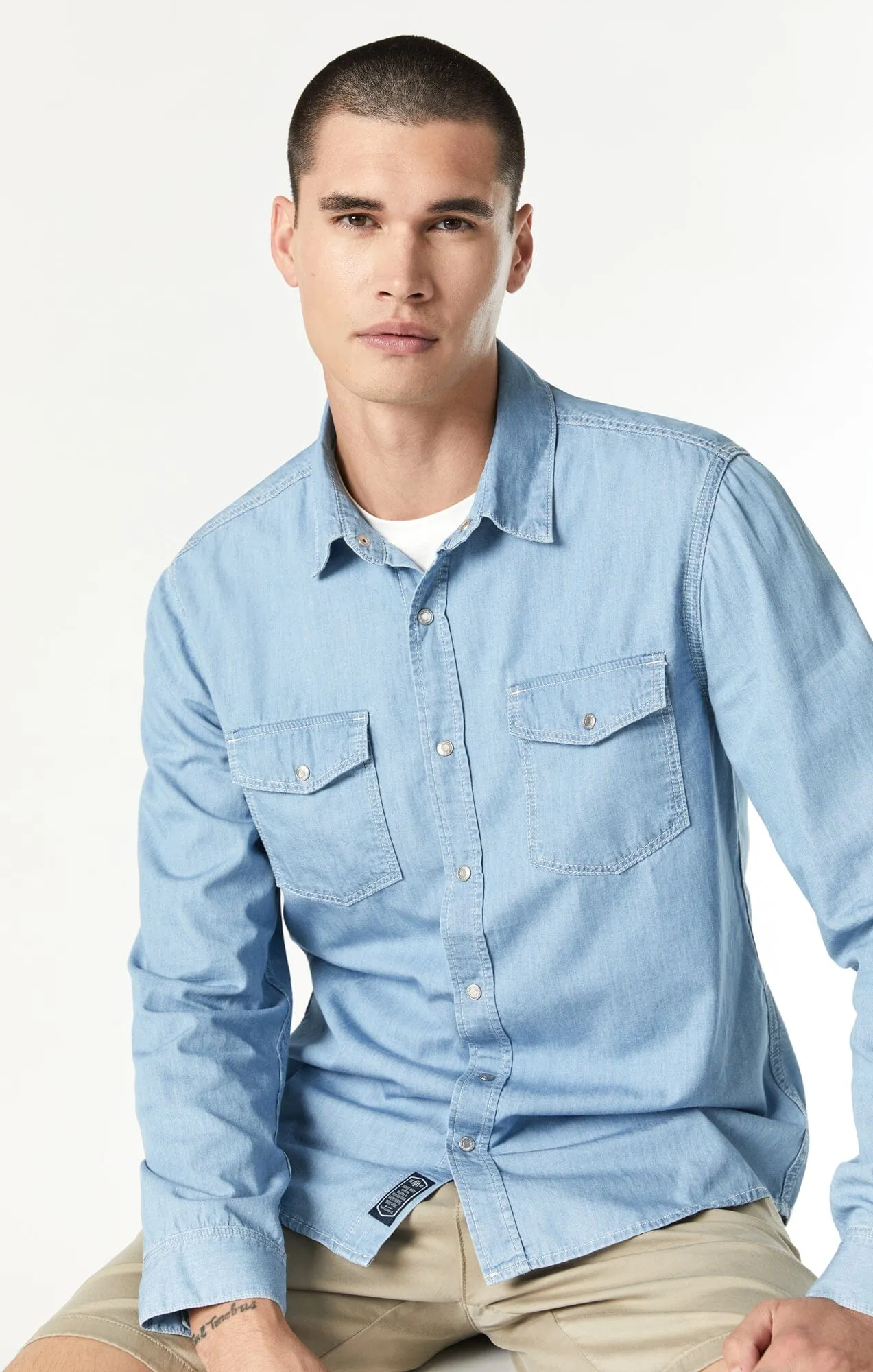 DAVE BUTTON DOWN SHIRT IN BLEACHED DENIM