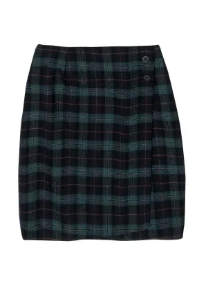 Doncaster - Green Plaid Button-Front Wrap Skirt Sz 8