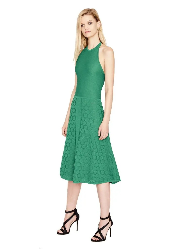 Dory - Women's Textured Chartreuse Yellow Polka Dot Midi Dress