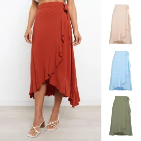 Fresh And Sweet Summer Self-tie Irregular Solid Skirt Women's Dress