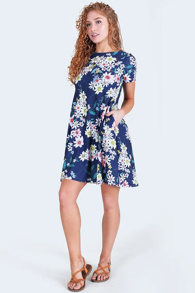 Fresh as a Daisy Short Sleeve Skater Dress with Pockets