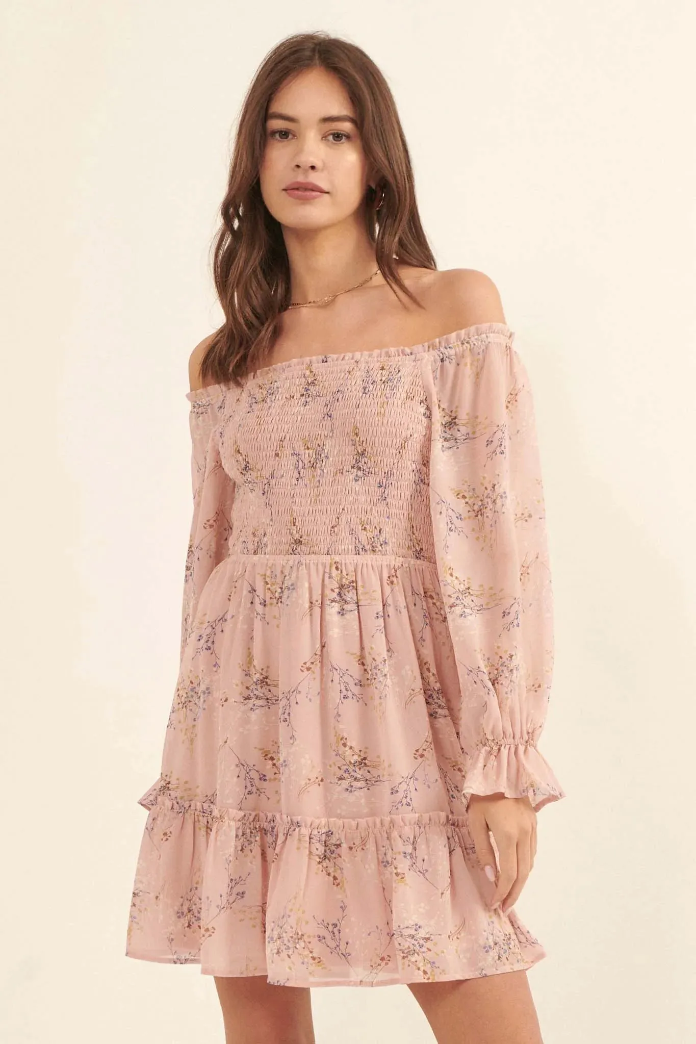 Fresh Cut Off-Shoulder Mini Peasant Dress