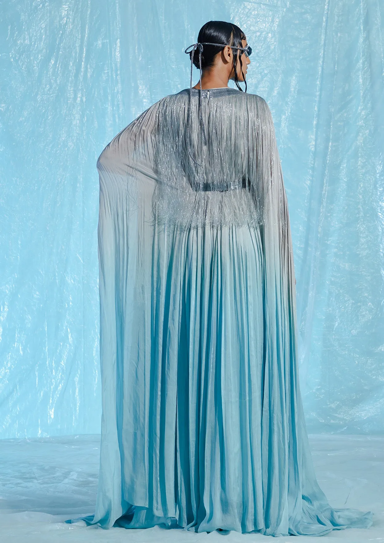 Fringed Chiffon Floor-Length Kaftan