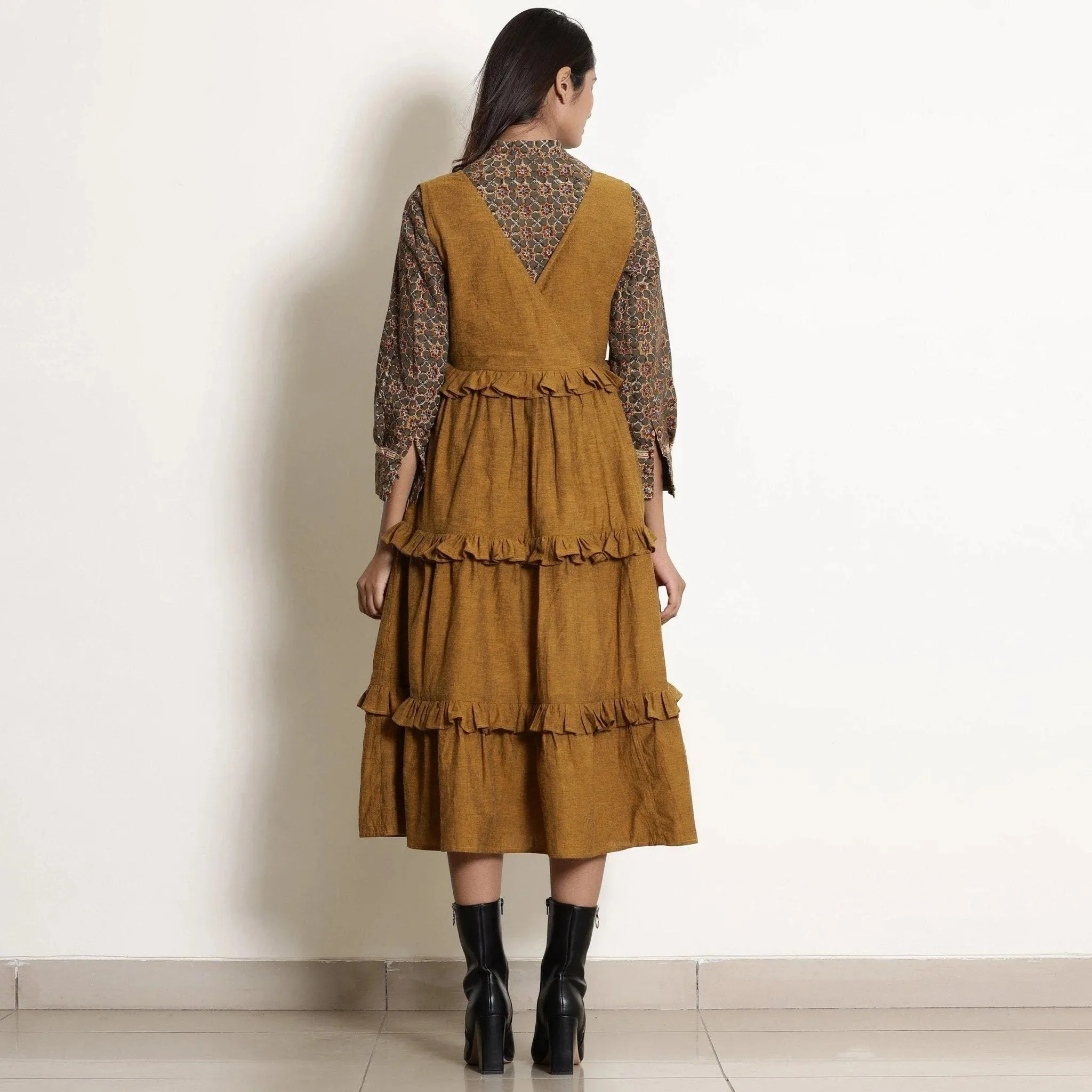 Golden Oak Cotton Pinafore Frilled Tier Dress