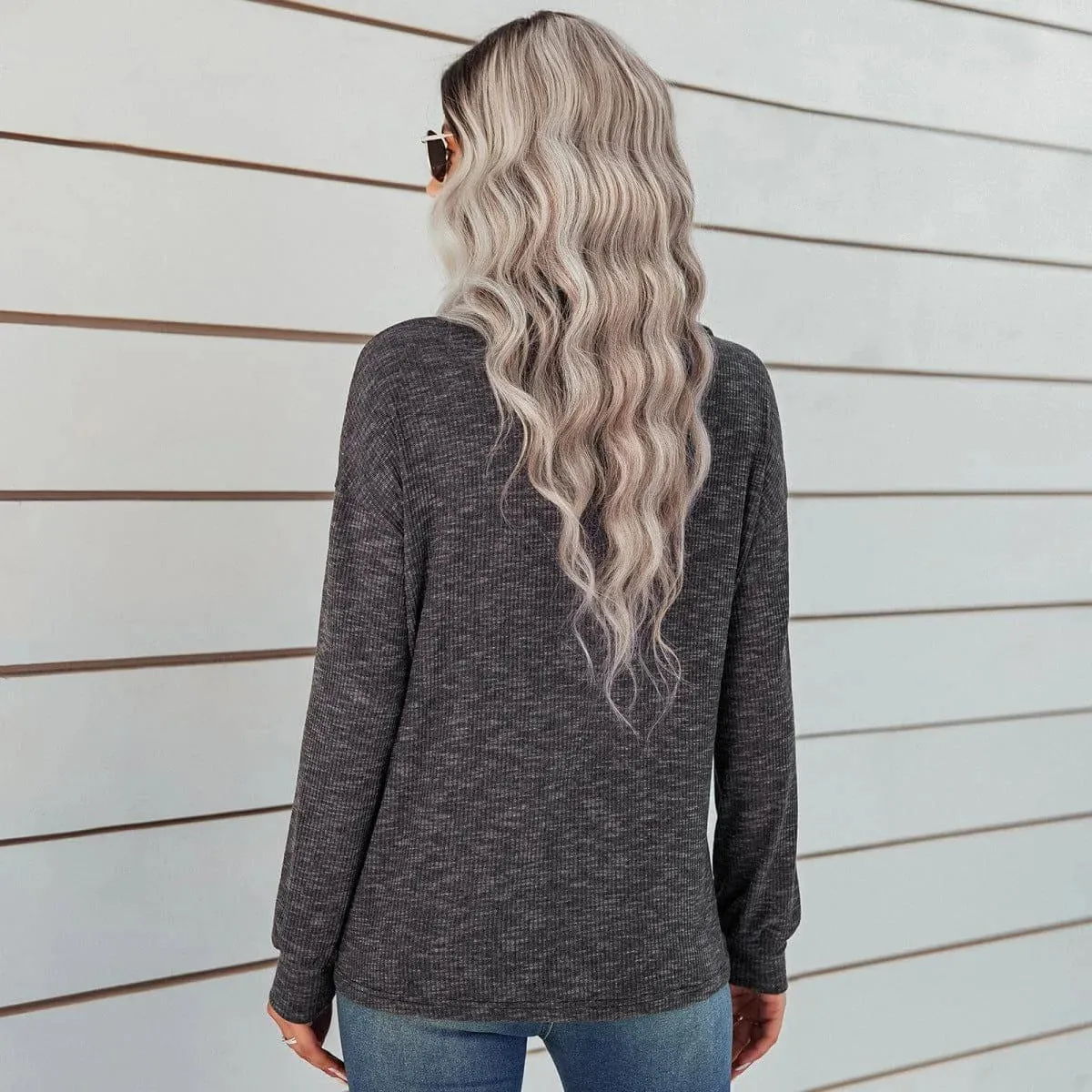 Half Zipper Up Long Sleeve Knit Pullover Top