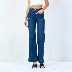 High-waisted wide-leg denim pants with front pockets wholesale