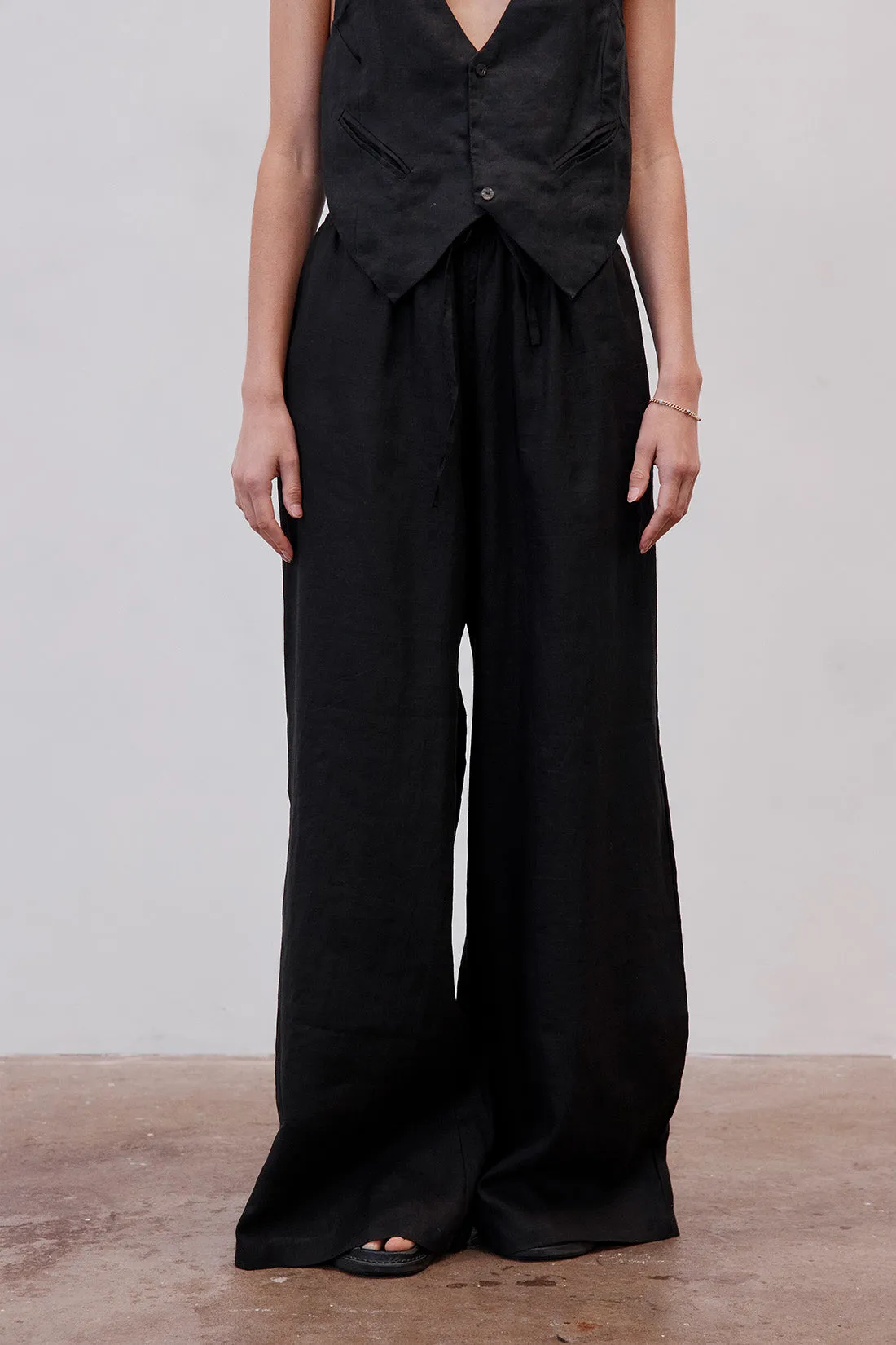 Jonathan Wide Leg Linen Pant  Black