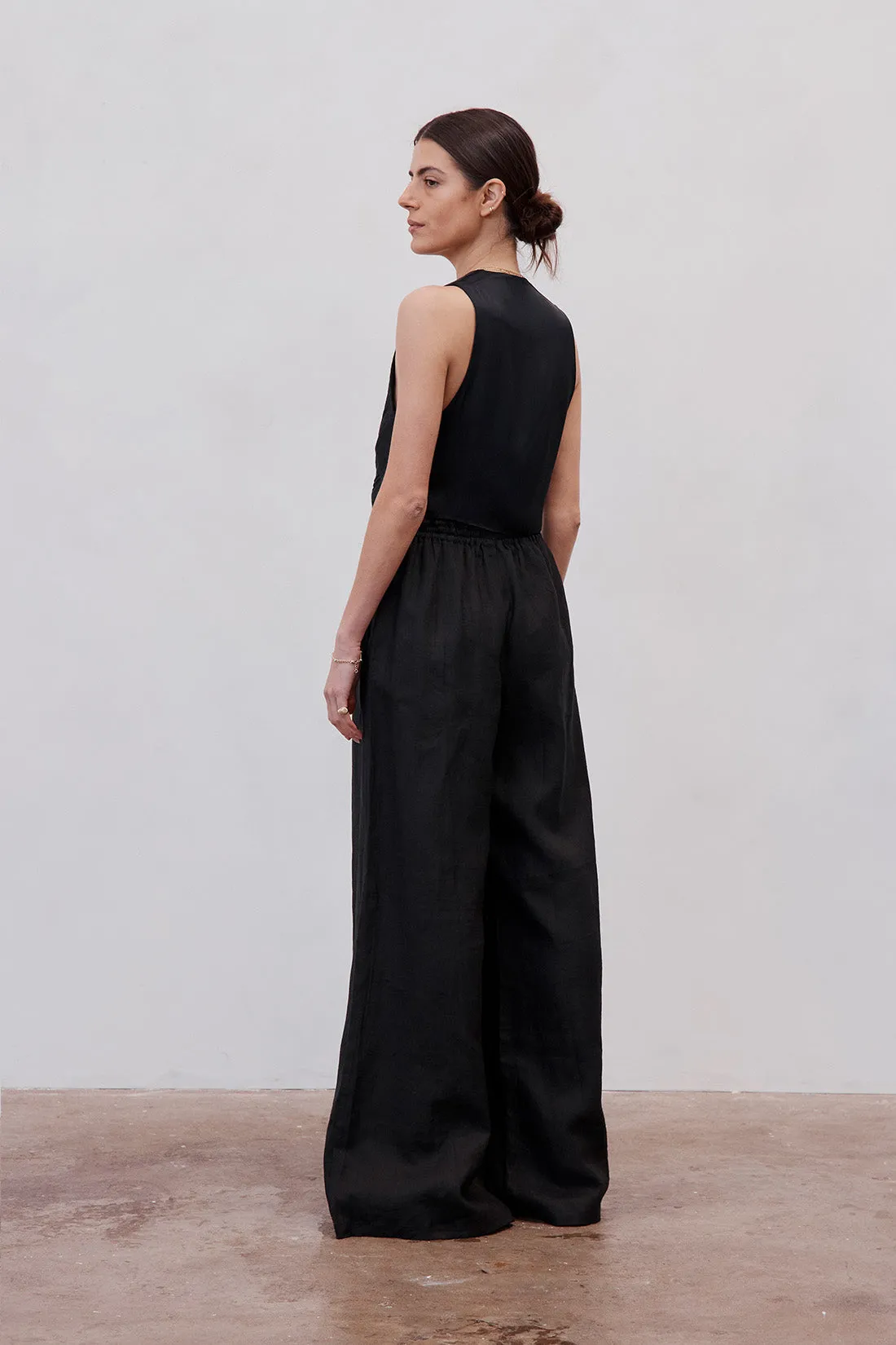 Jonathan Wide Leg Linen Pant  Black