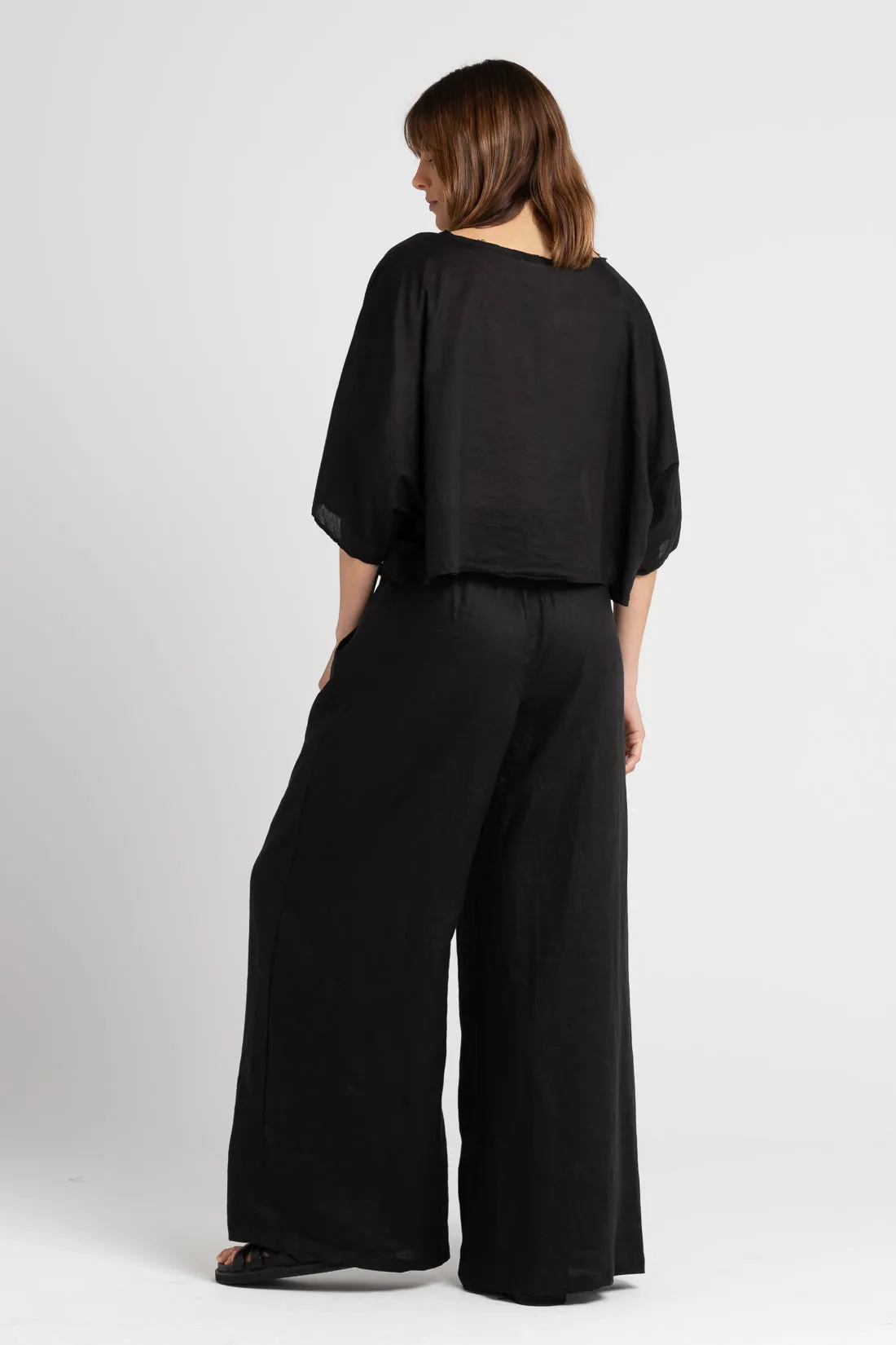 Jonathan Wide Leg Linen Pant  Black