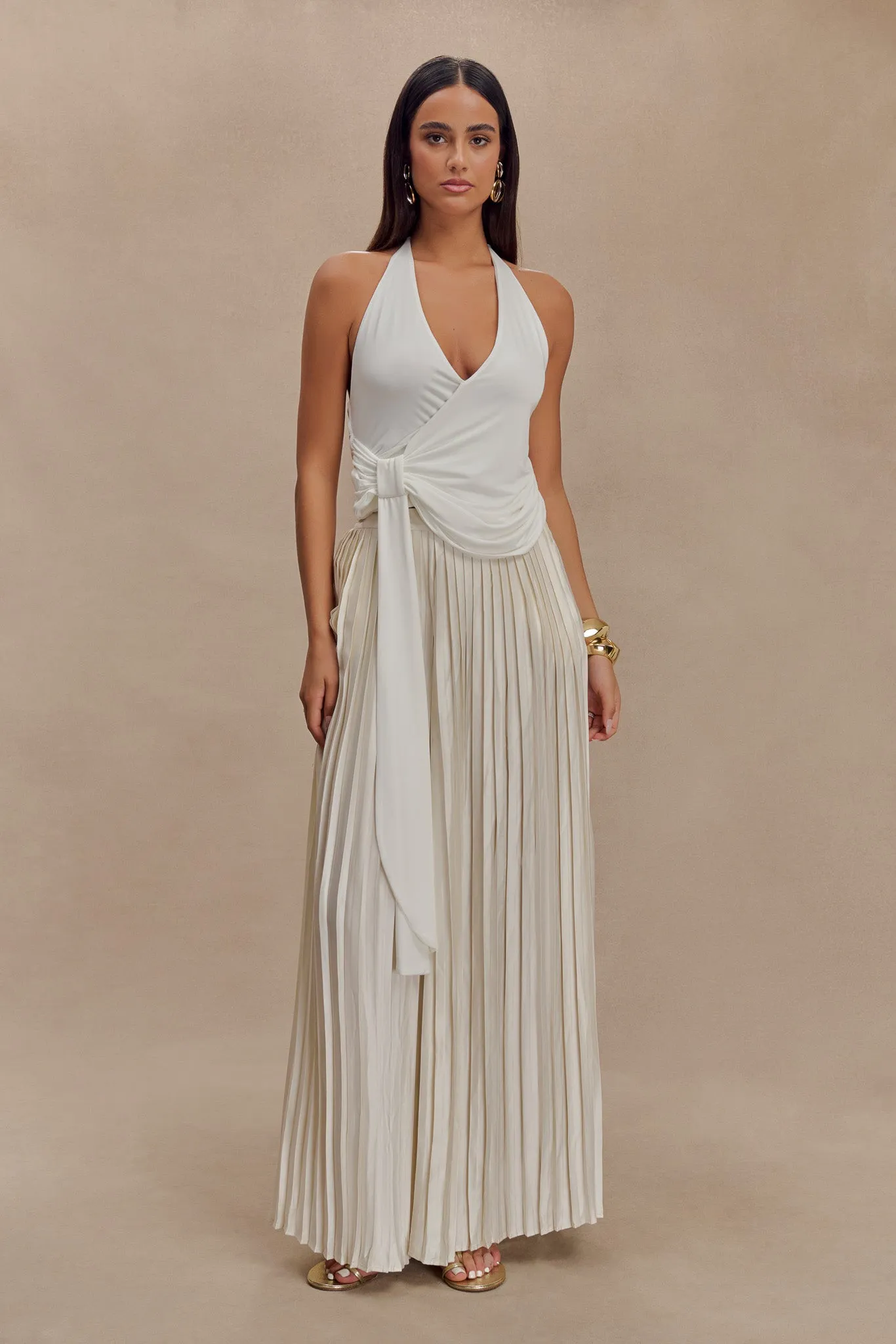 Kennedy Plisse Wide Leg Pants - Ivory