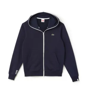 LACOSTE LIVE HOODED ZIPPERED COTTON UNISEX SWEATSHIRT NAVY