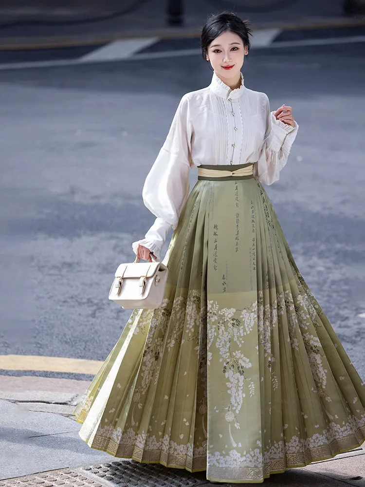 Light Green Modern Hanfu | Dreamy Flower Mamian Skirt Work  Daily Hanfu