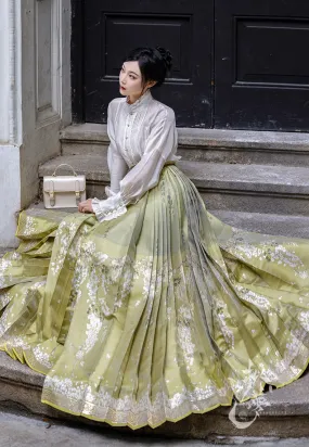 Light Green Modern Hanfu | Dreamy Flower Mamian Skirt Work  Daily Hanfu