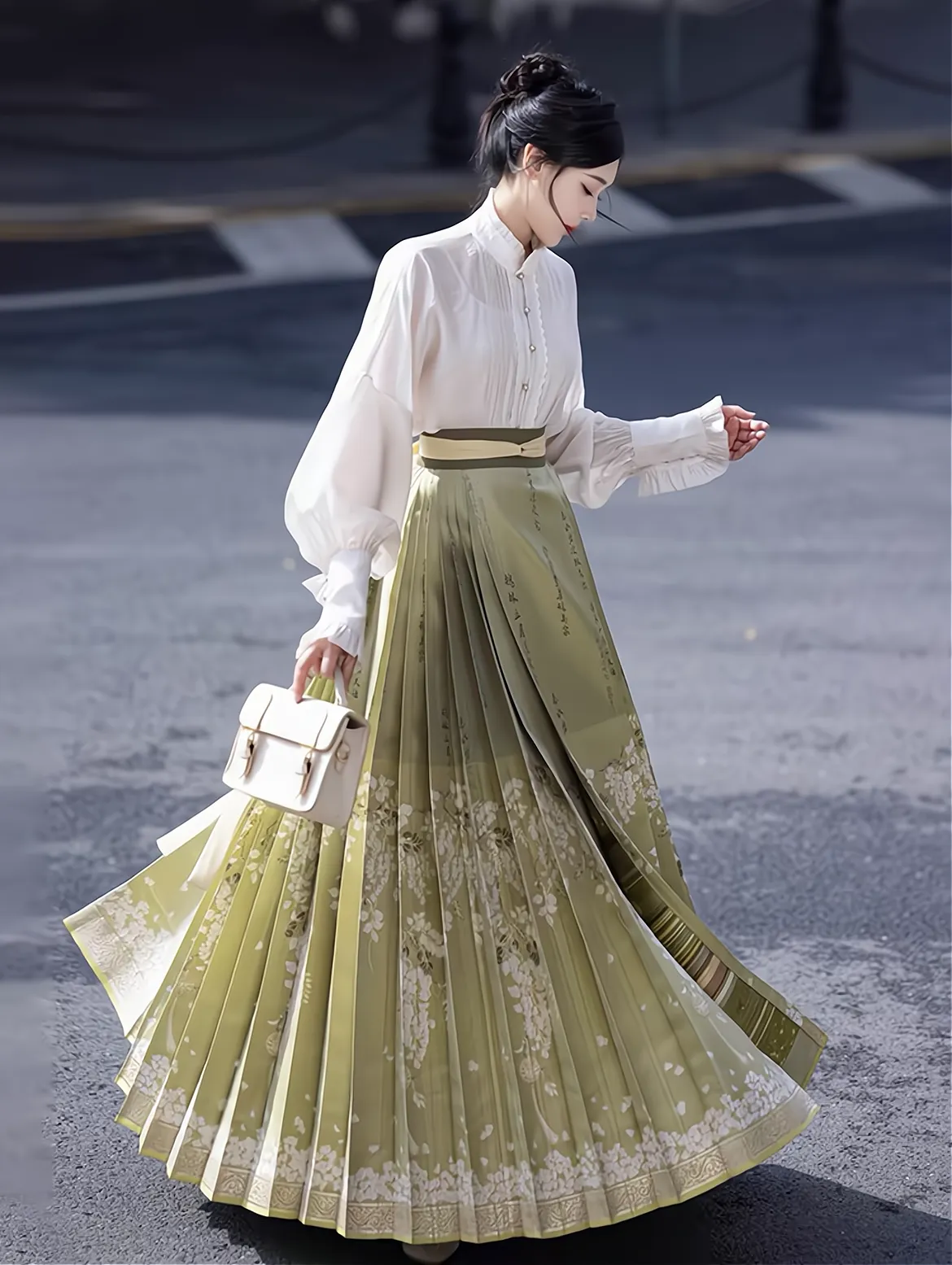 Light Green Modern Hanfu | Dreamy Flower Mamian Skirt Work  Daily Hanfu