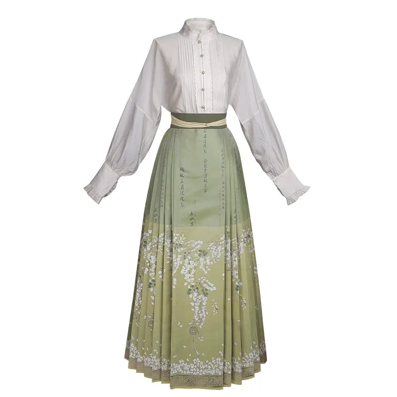 Light Green Modern Hanfu | Dreamy Flower Mamian Skirt Work  Daily Hanfu