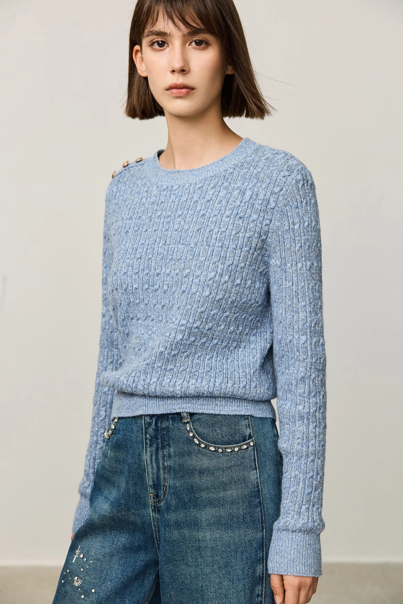 LILY Textured Cable-Knit Crewneck Sweater