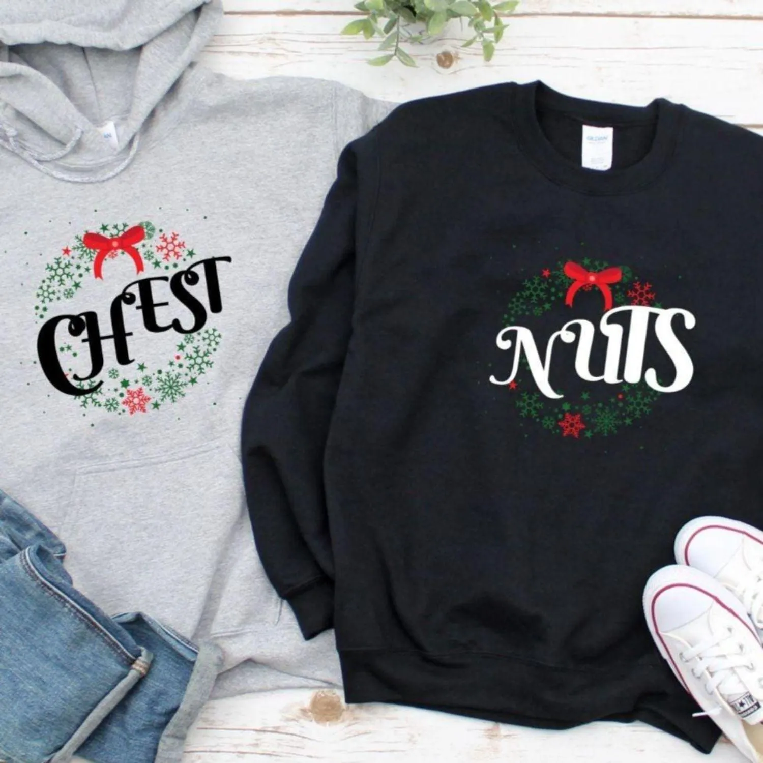 Matching Christmas Outfits: Chest and Nuts Couples Funny Outfits