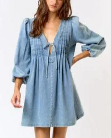 Miley V-Neck Tie Front Flirty Denim Mini Dress