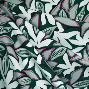 Modern Abstract Leaves Rayon Challis Evergreen/Sea Glass