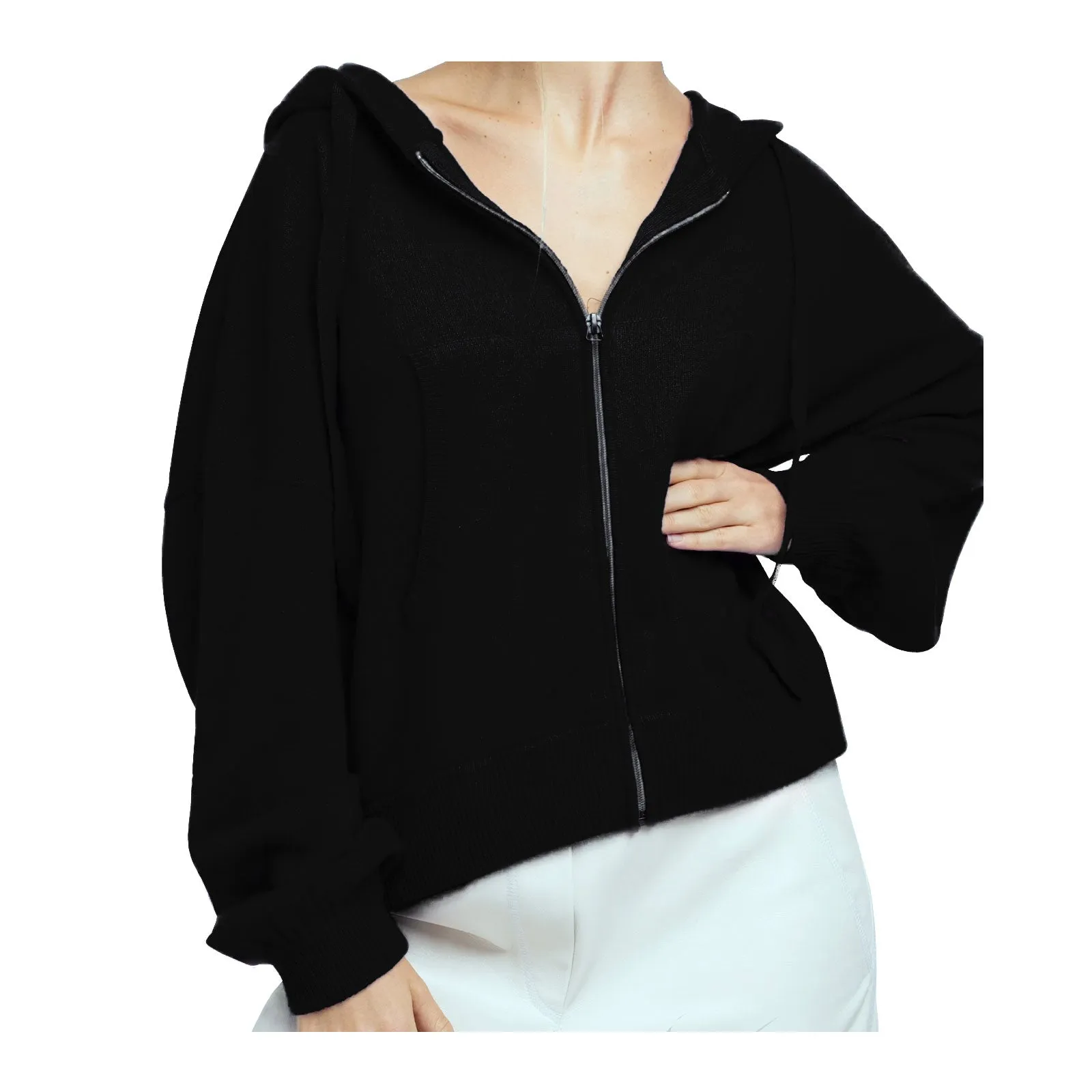 Modern General® Cashmere Zip Through Hoodie, Black