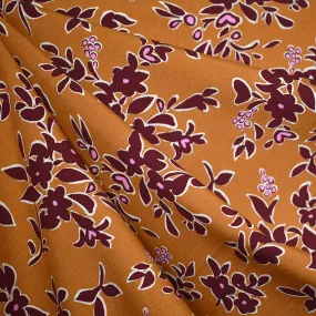 Modern Outlined Floral Rayon Challis Amber/Burgundy