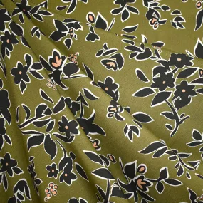 Modern Outlined Floral Rayon Challis Apple/Evergreen