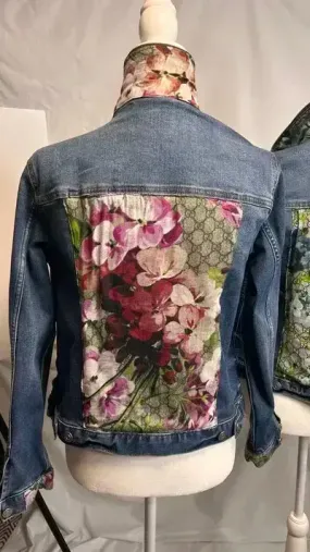 Monogram Pink Hydrangea Bloom Scarf Denim Jacket