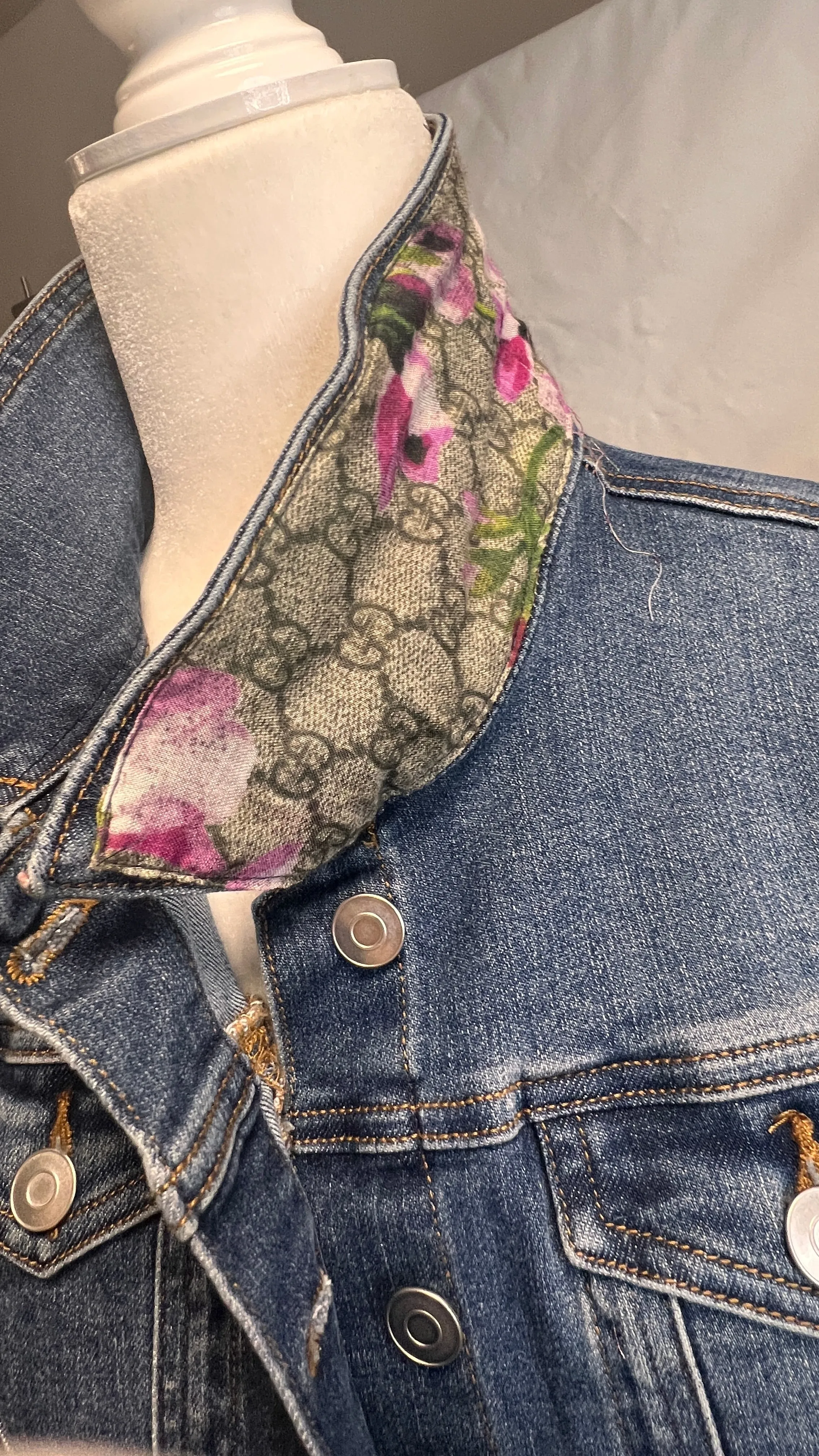 Monogram Pink Hydrangea Bloom Scarf Denim Jacket