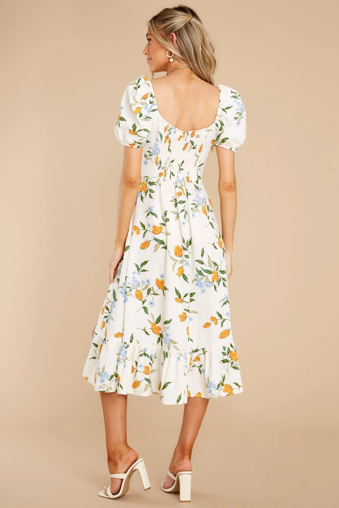 Oh So Fresh Ivory Multi Floral Print Midi Dress