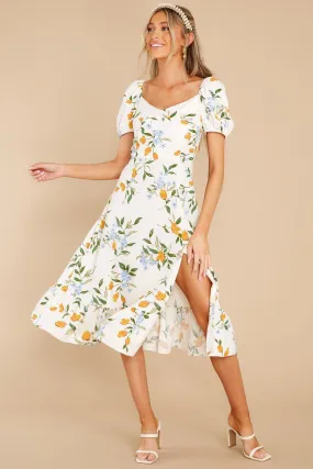 Oh So Fresh Ivory Multi Floral Print Midi Dress