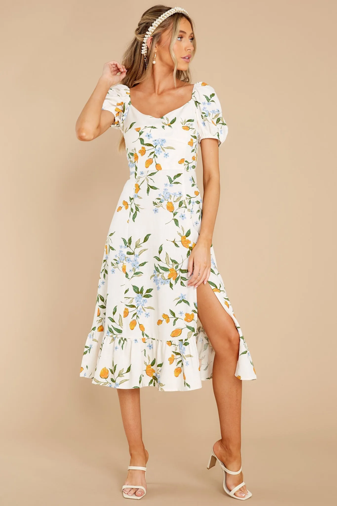 Oh So Fresh Ivory Multi Floral Print Midi Dress