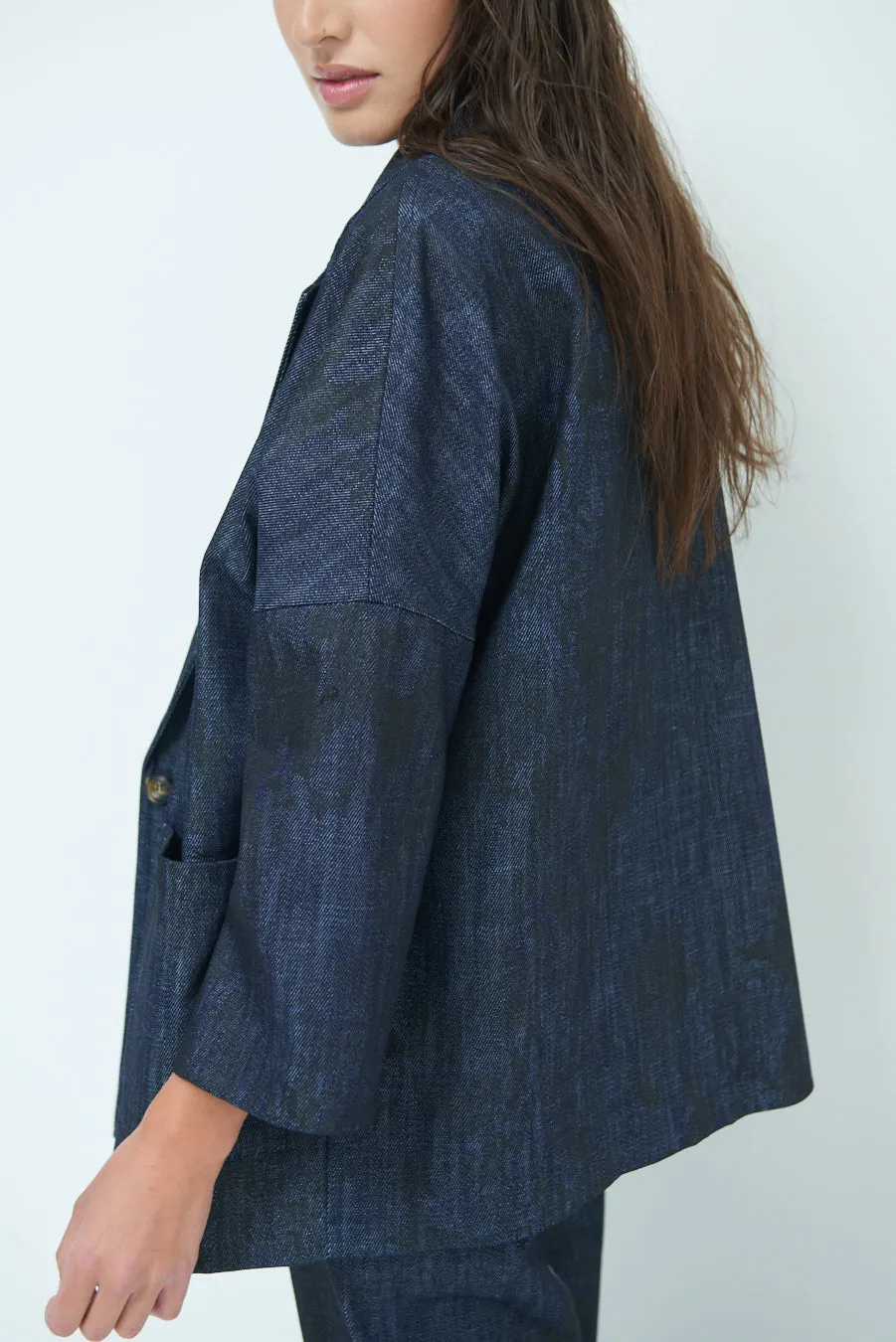 Oversized denim blazer with notched lapel wholesale