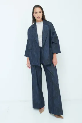 Oversized denim blazer with notched lapel wholesale