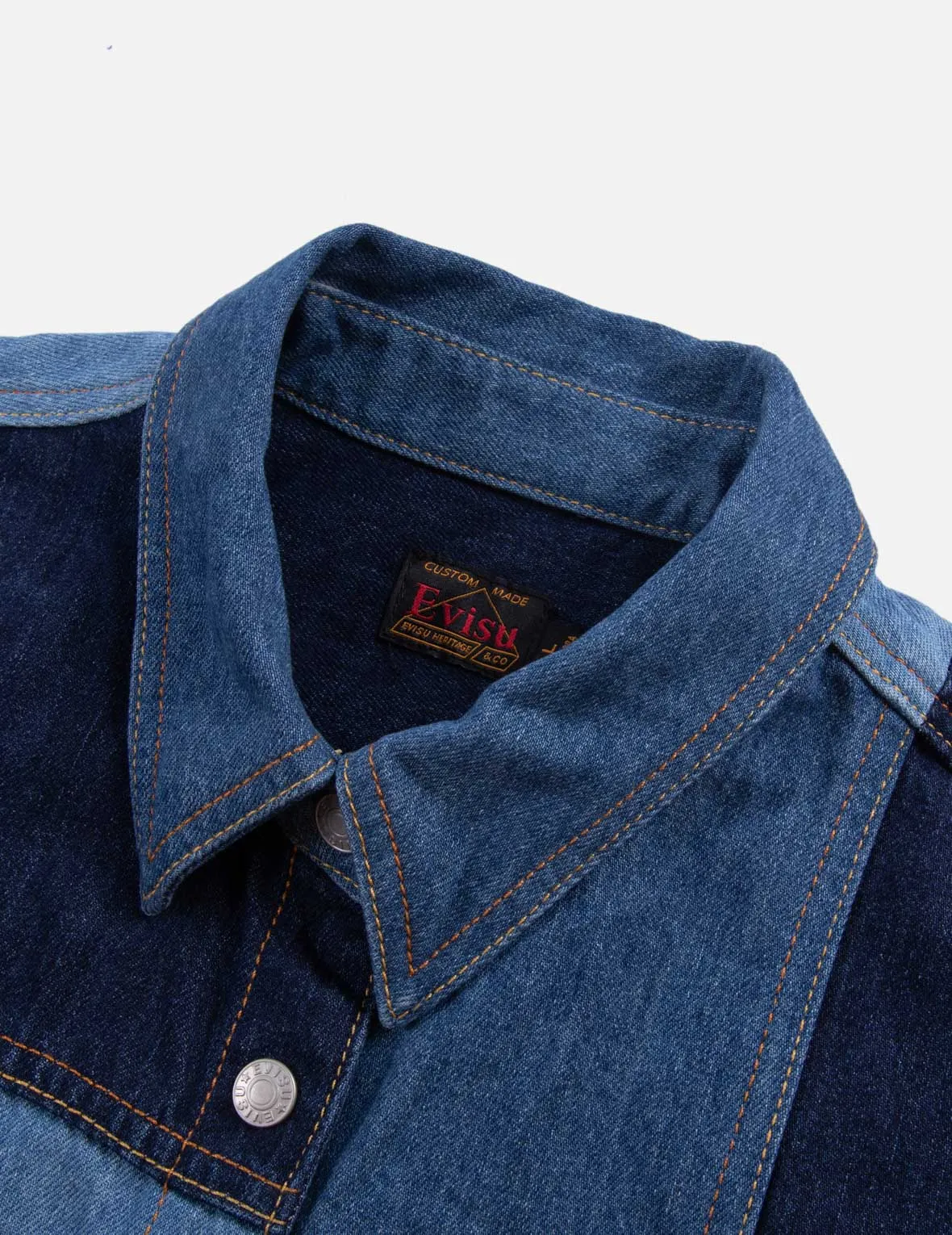 Patchwork with Seagull Embroidery Relax Fit Denim Shirt