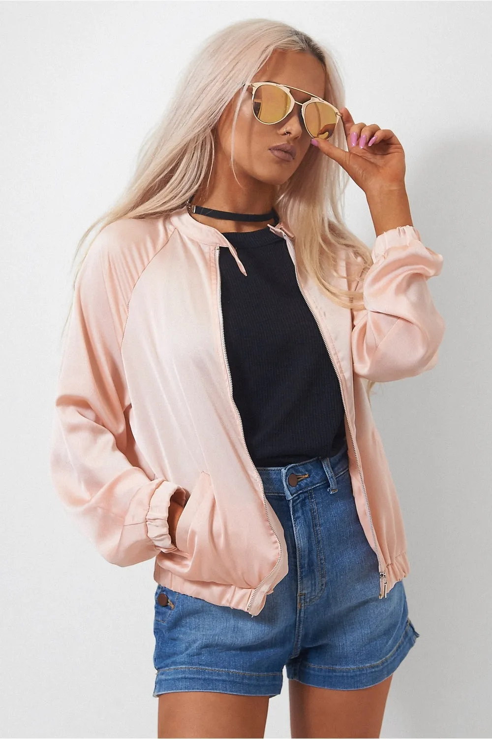 Peach Buckle Neck Bomber Jacket